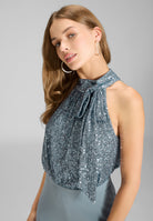 Ärmelloser Jumpsuit mit Schluppenblusen Top aus elastischer Paillette