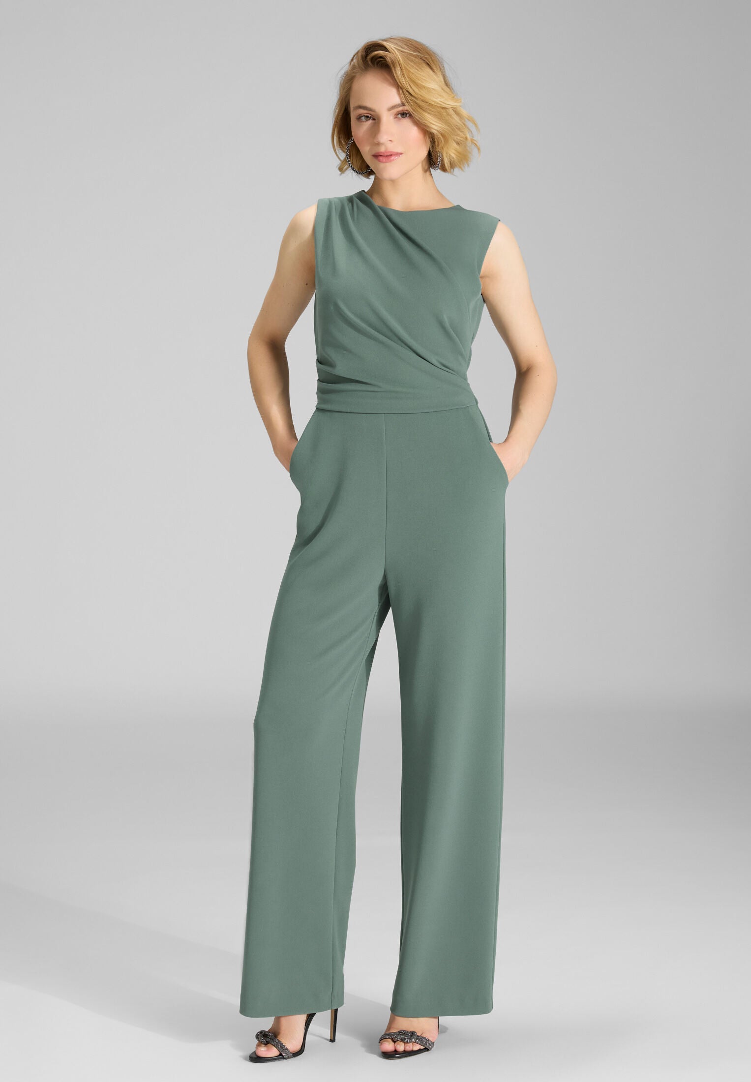 Jumpsuit aus Crepe Jersey mit Drapierung deep slate