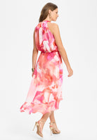 Cocktail Kleid aus bedrucktem Chiffon mit Volant am Saum