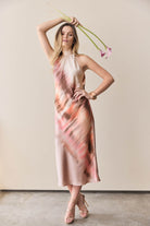 Bedrucktes Slip Dress aus Satin mit Stehkragen terracotta | multi