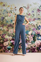 Jumpsuit aus Crepe Jersey mit Drapierung timeless blue