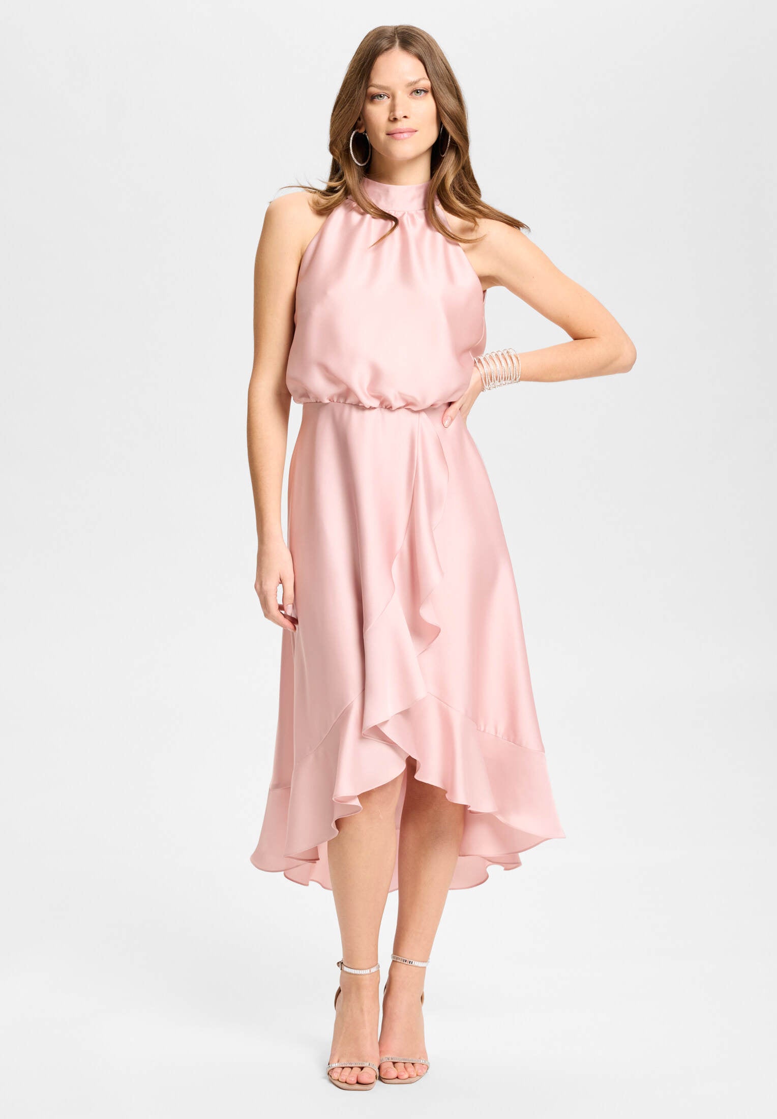 Cocktailkleid aus Satin mit Volant soft pink