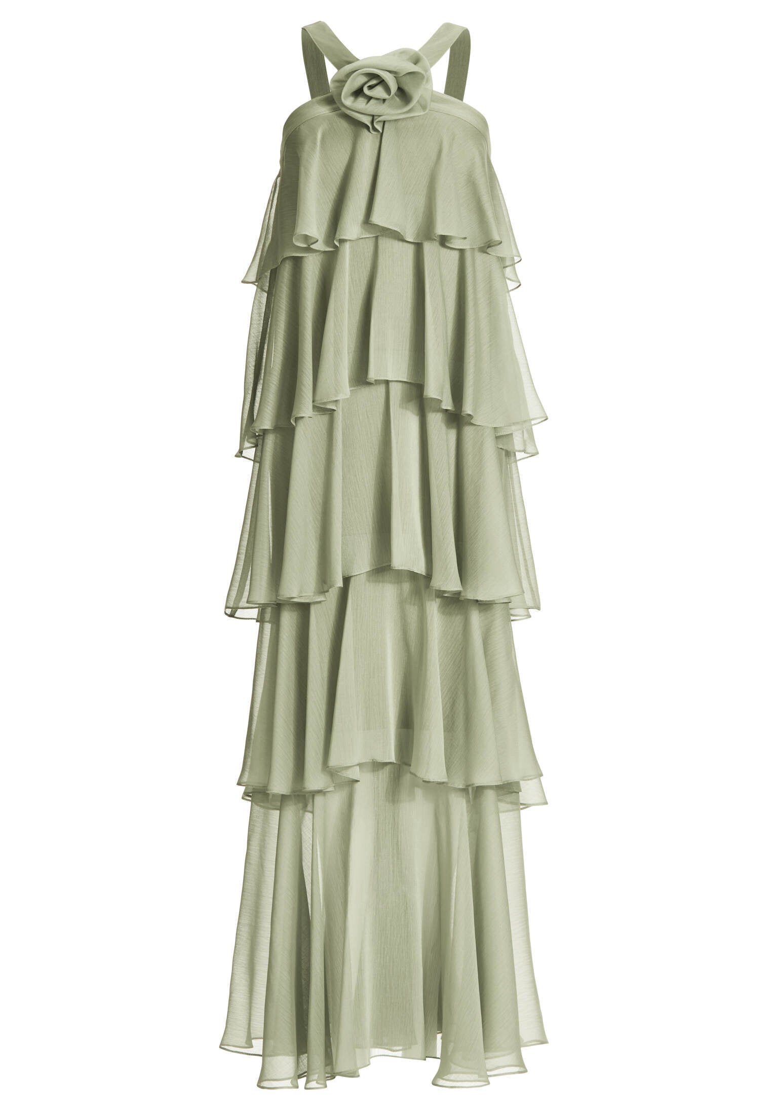 Abendkleid aus Crinkle Chiffon mit gestuften Volants