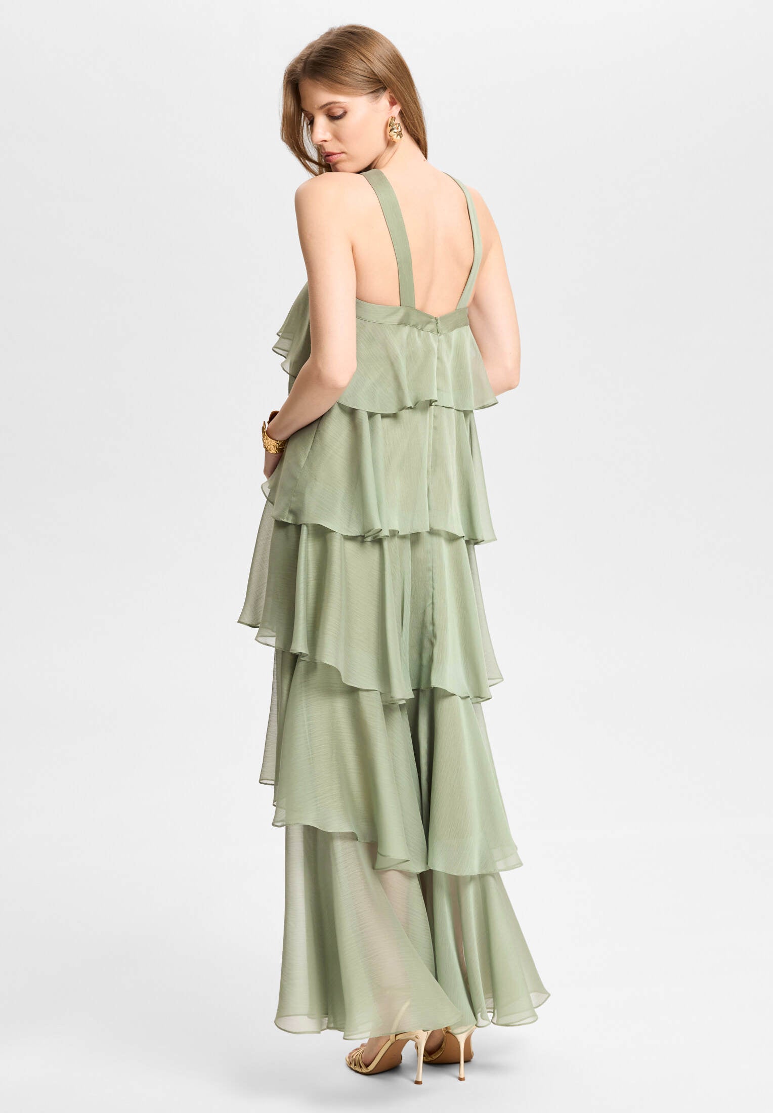 Abendkleid aus Crinkle Chiffon mit gestuften Volants