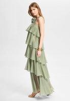 Abendkleid aus Crinkle Chiffon mit gestuften Volants