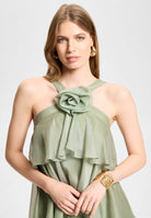 Abendkleid aus Crinkle Chiffon mit gestuften Volants