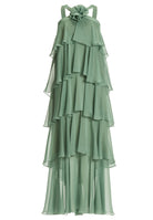 Abendkleid aus Crinkle Chiffon mit gestuften Volants