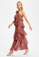 Abendkleid aus Crinkle Chiffon mit gestuften Volants