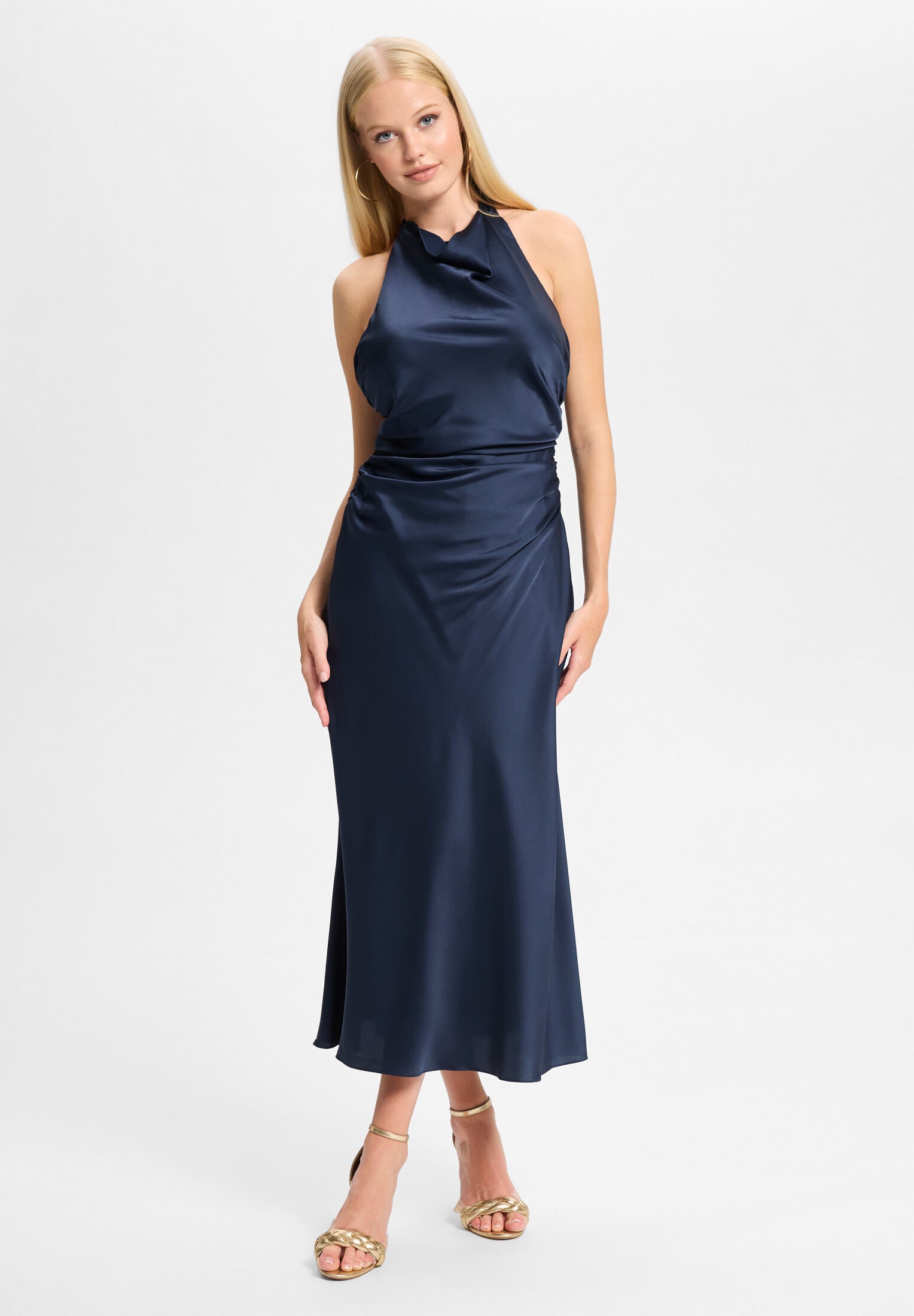 Midikleid aus Satin mit Rückenausschnitt navy