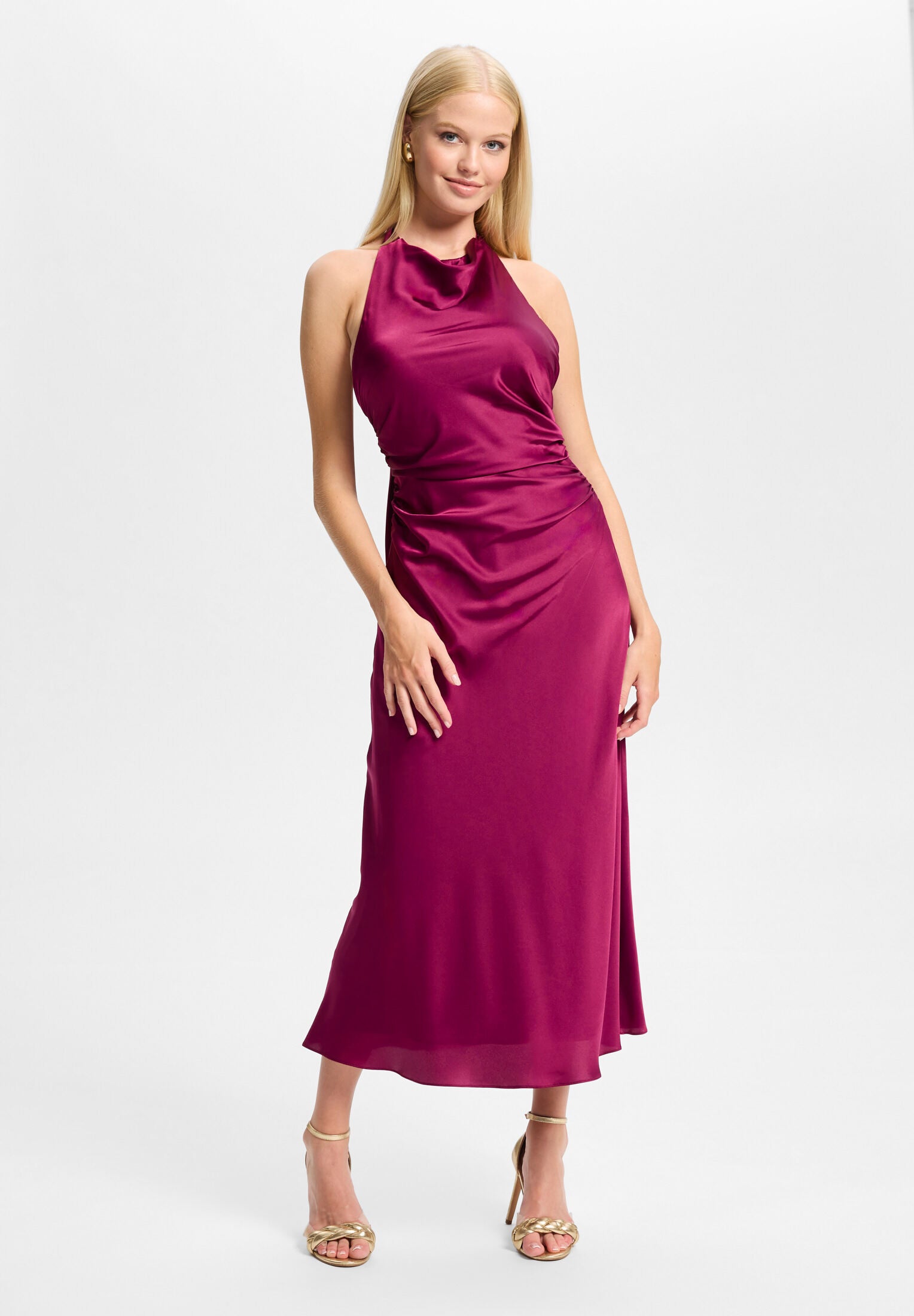 Midikleid aus Satin mit Rückenausschnitt mulberry