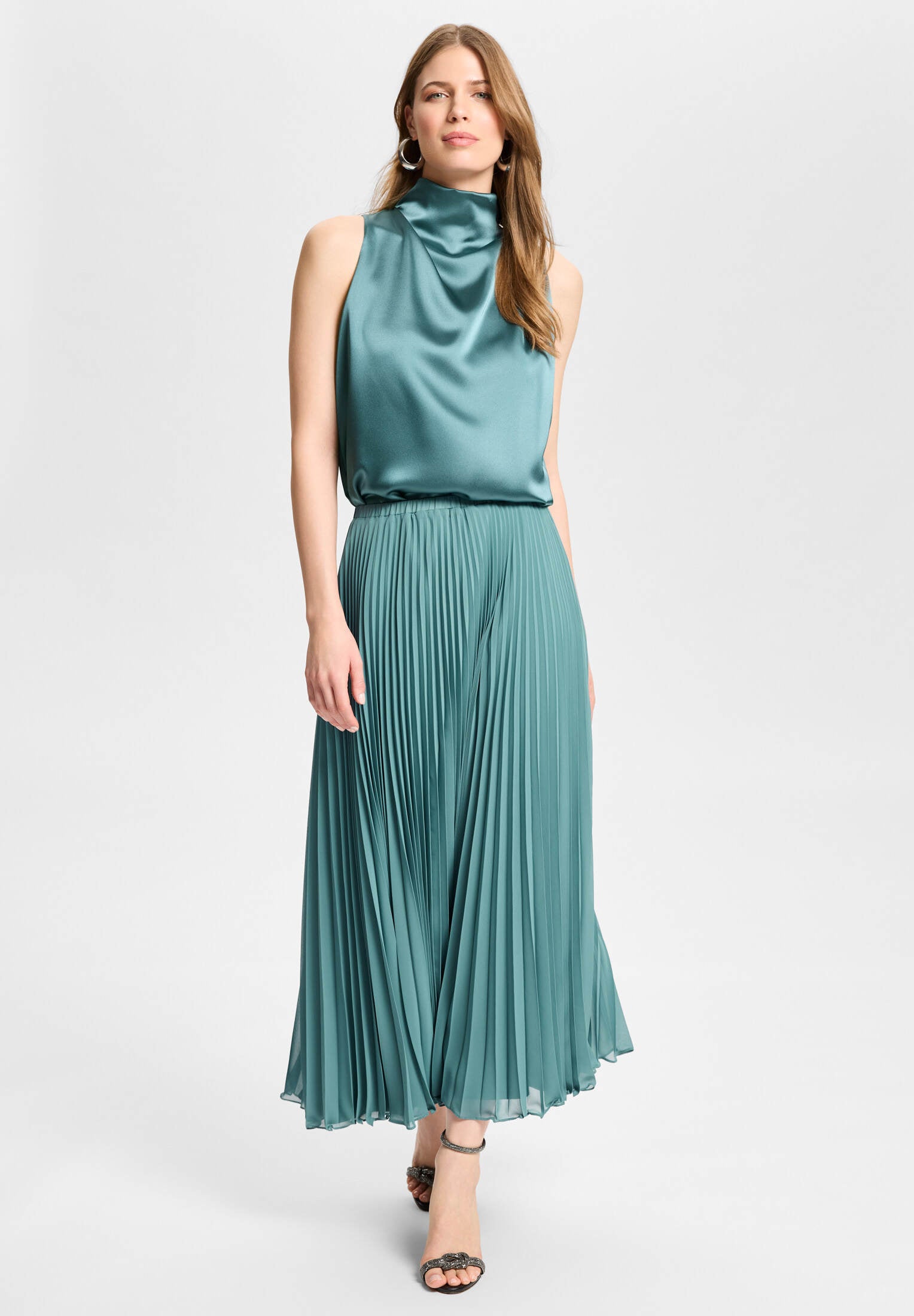 Plisseerock aus Chiffon mit elastischem Bund teal green
