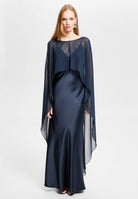 Abendkleid aus Satin mit abnehmbarem Chiffon Cape navy