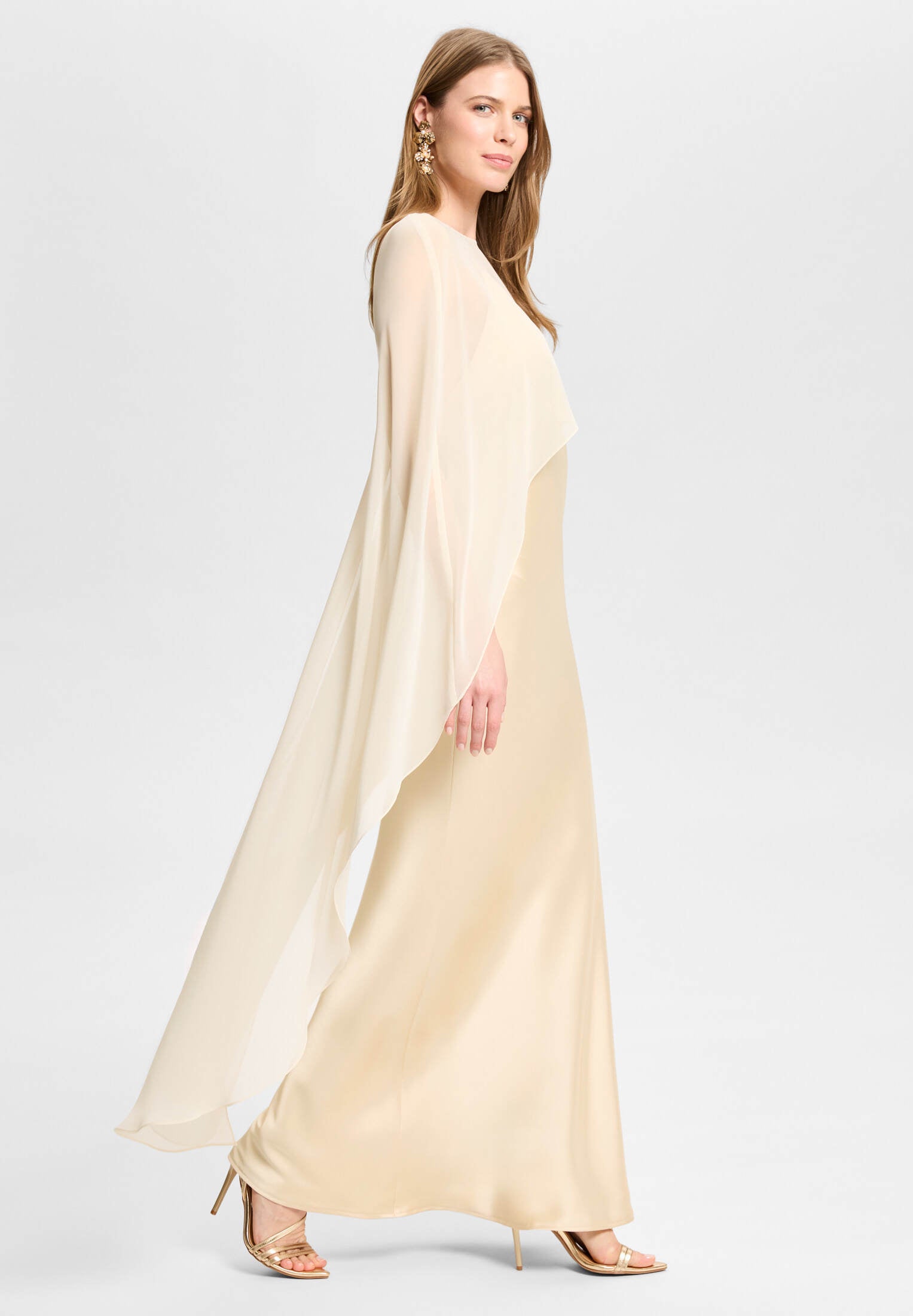 Abendkleid aus Satin mit abnehmbarem Chiffon Cape
