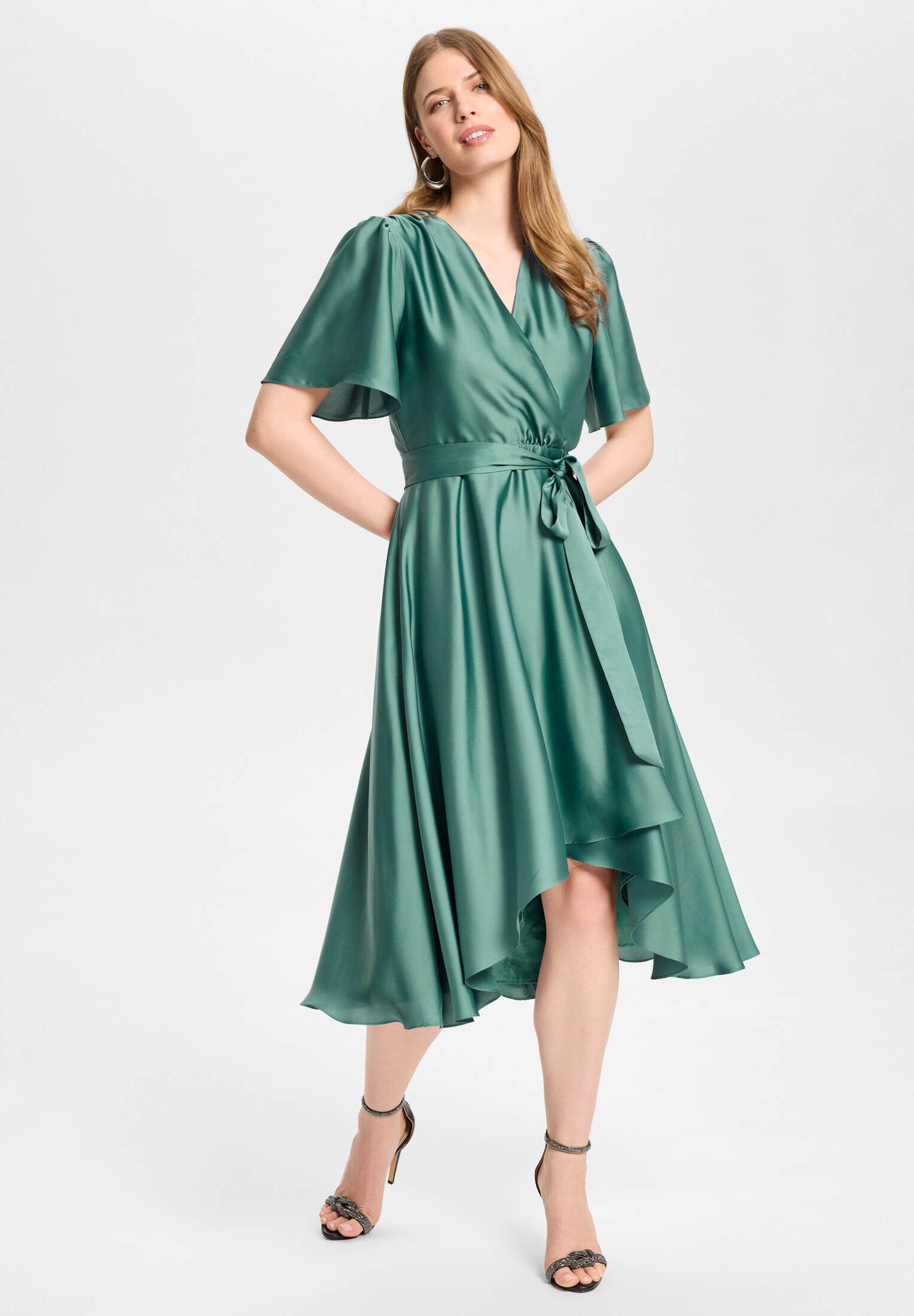 Cocktailkleid aus Satin in Wickel Optik teal green