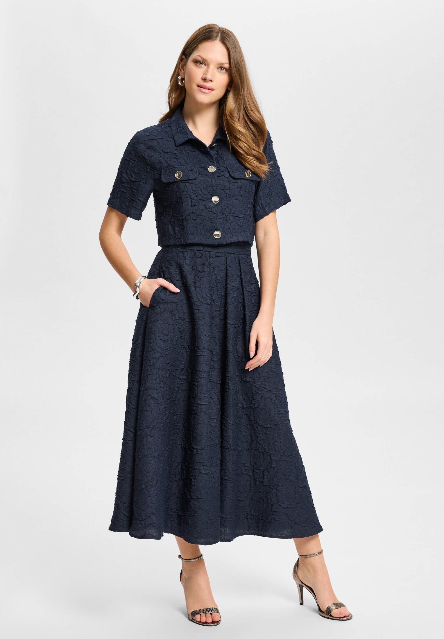 Shirt-Jacke aus Strukturstoff navy