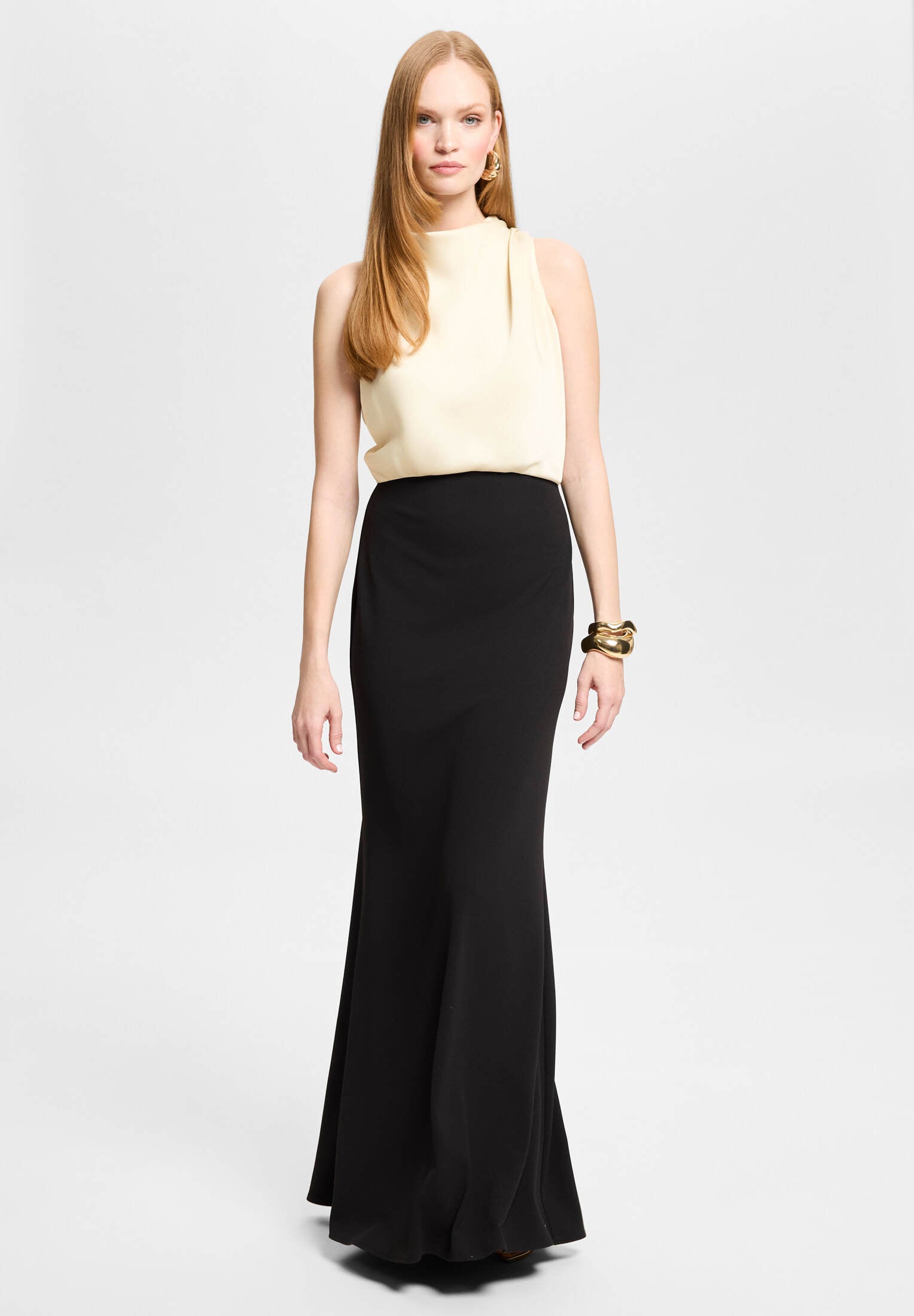 Abendkleid in Color-Blocking Optik black | champagne beige