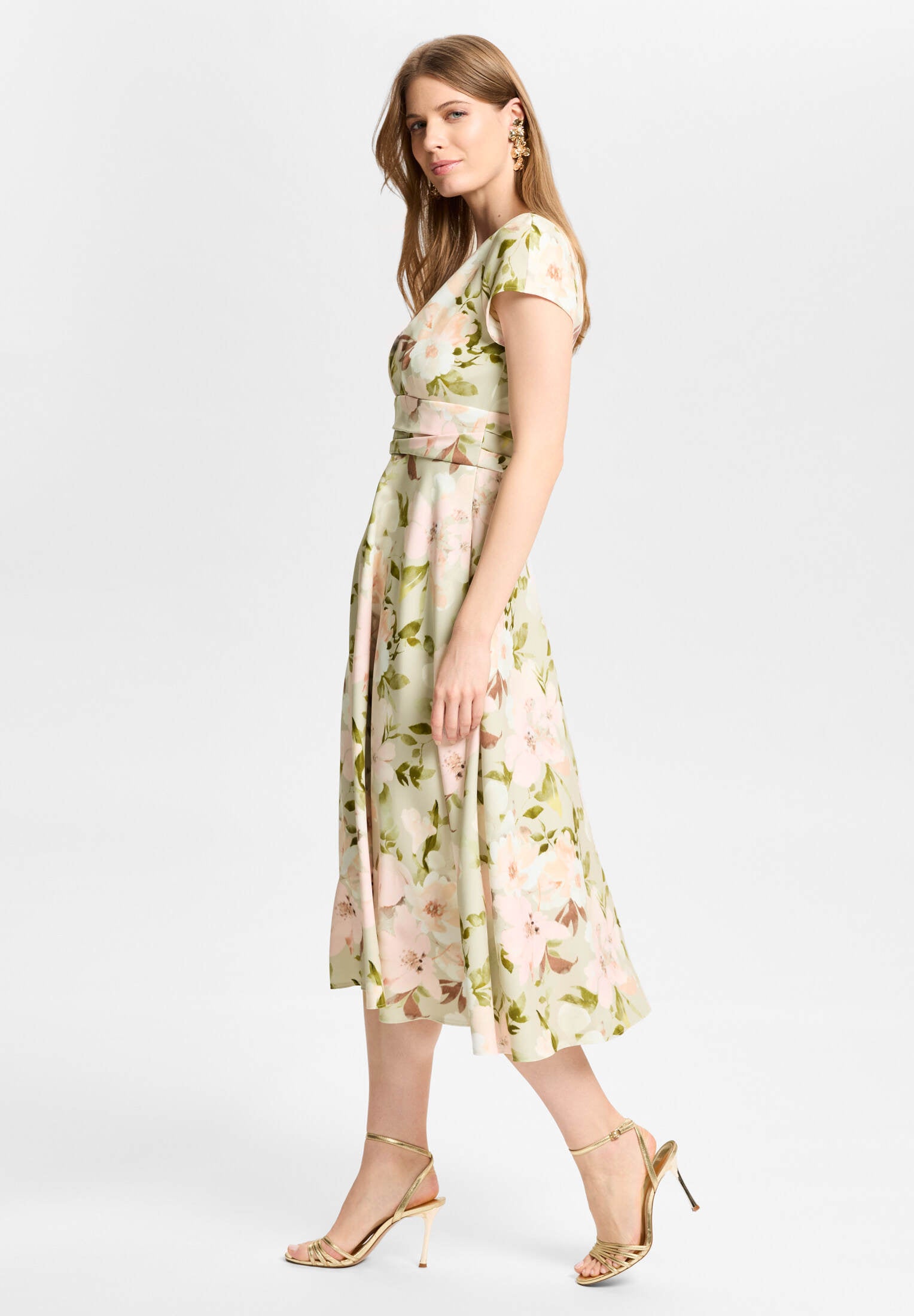 Midi Kleid aus floral bedrucktem Scuba