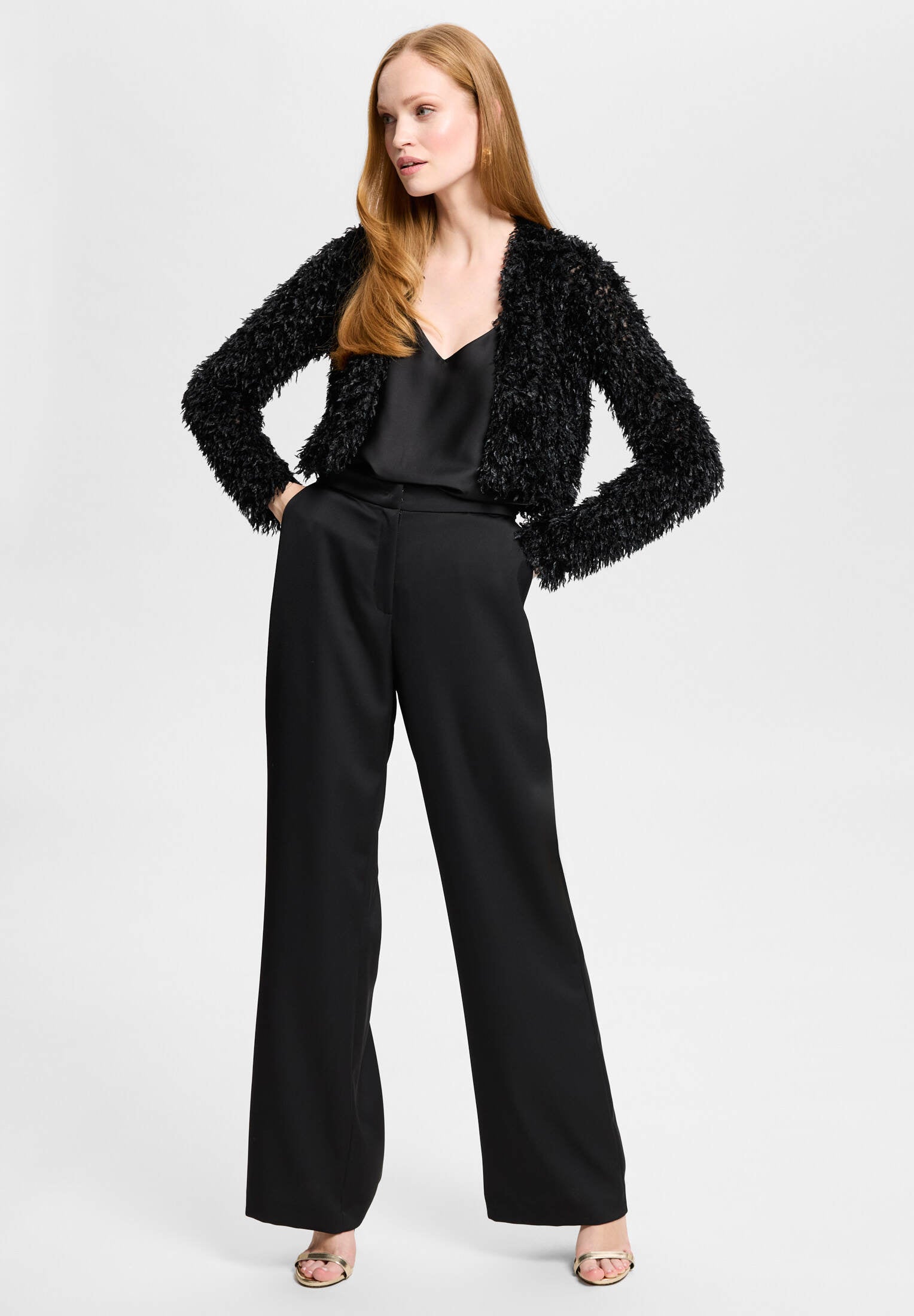 Jersey Bolero mit fedriger Optik black