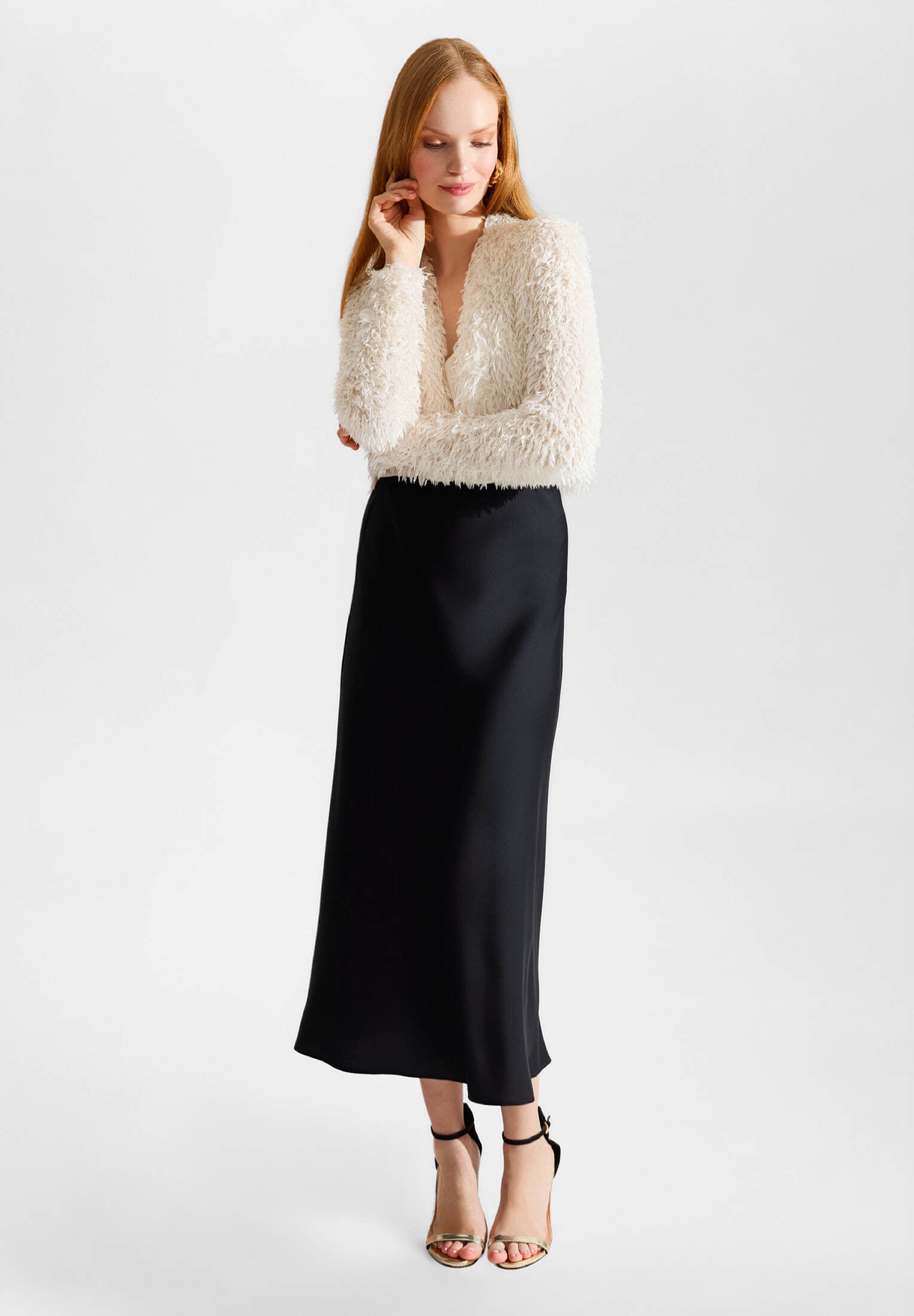 Jersey Bolero mit fedriger Optik ivory