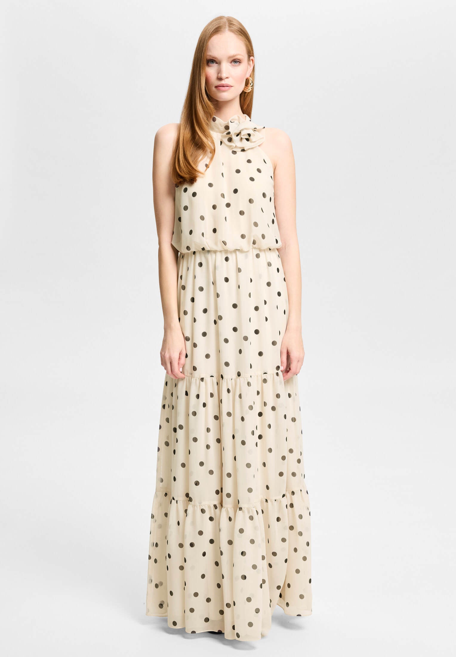 Abendkleid aus Chiffon mit Polka Dots champagne beige | black