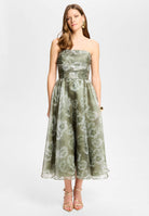 Korsage Kleid aus bedrucktem Organza khaki green | ivory