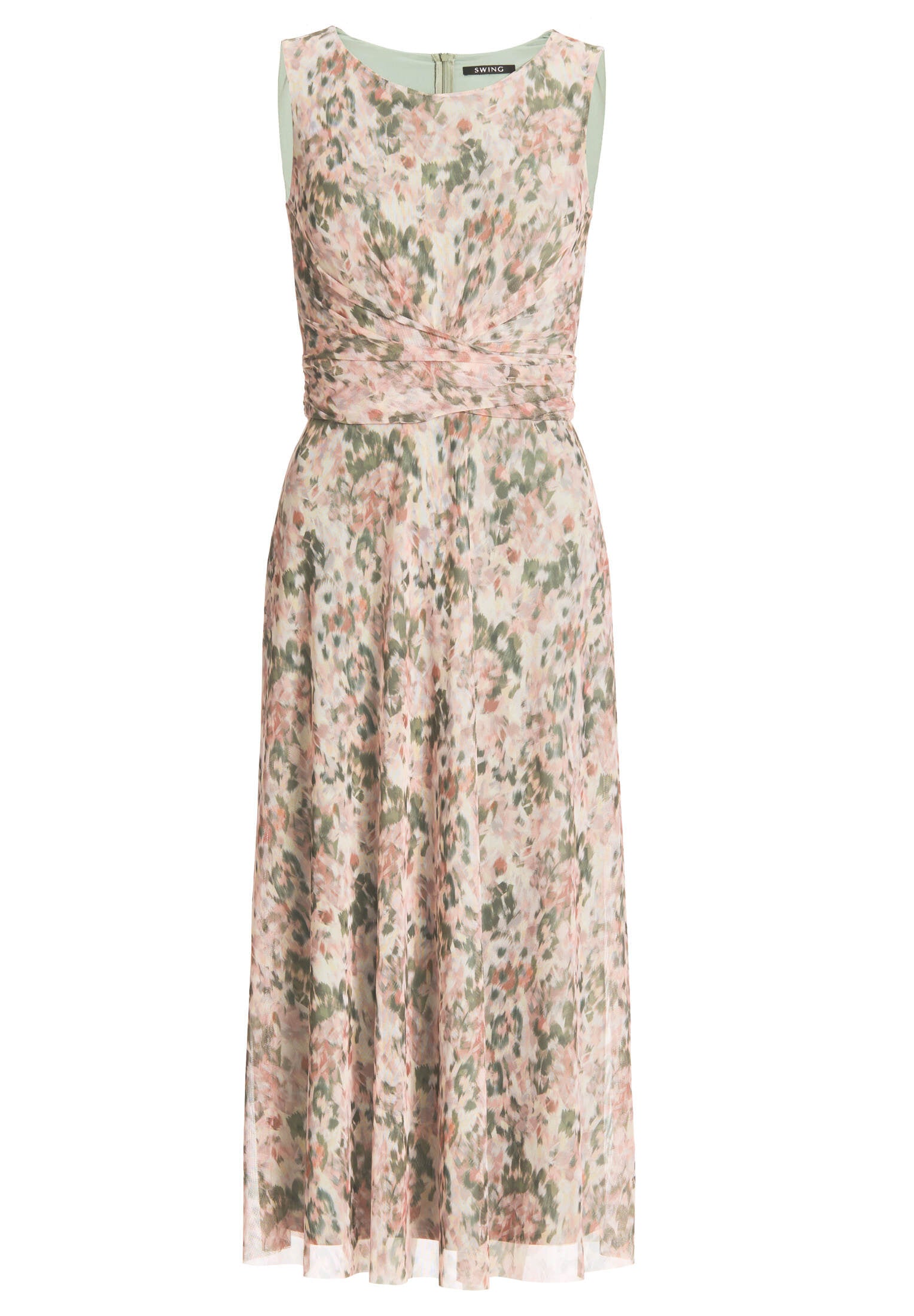 Midi Kleid aus bedrucktem Mesh mit Twist Detail