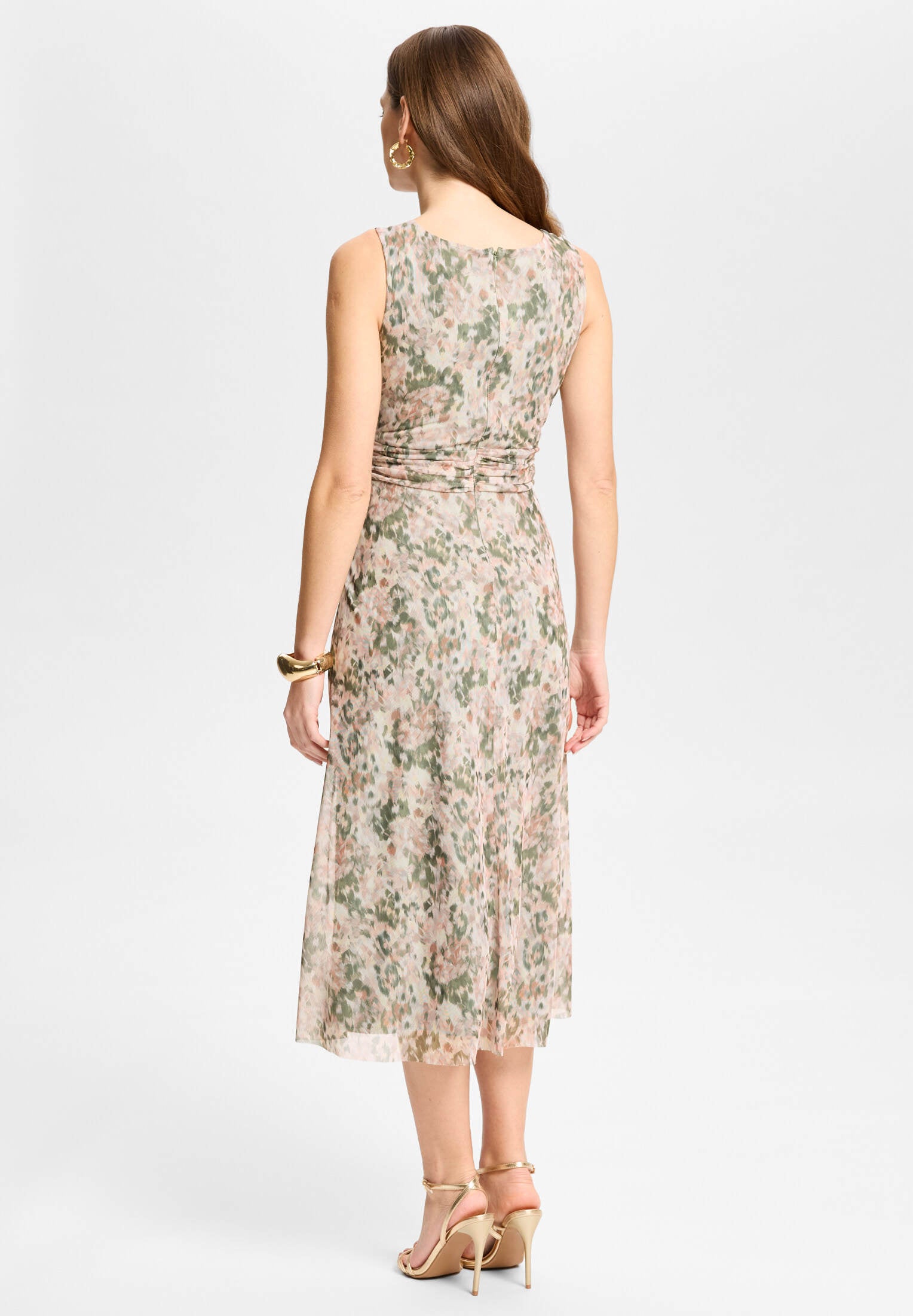 Midi Kleid aus bedrucktem Mesh mit Twist Detail