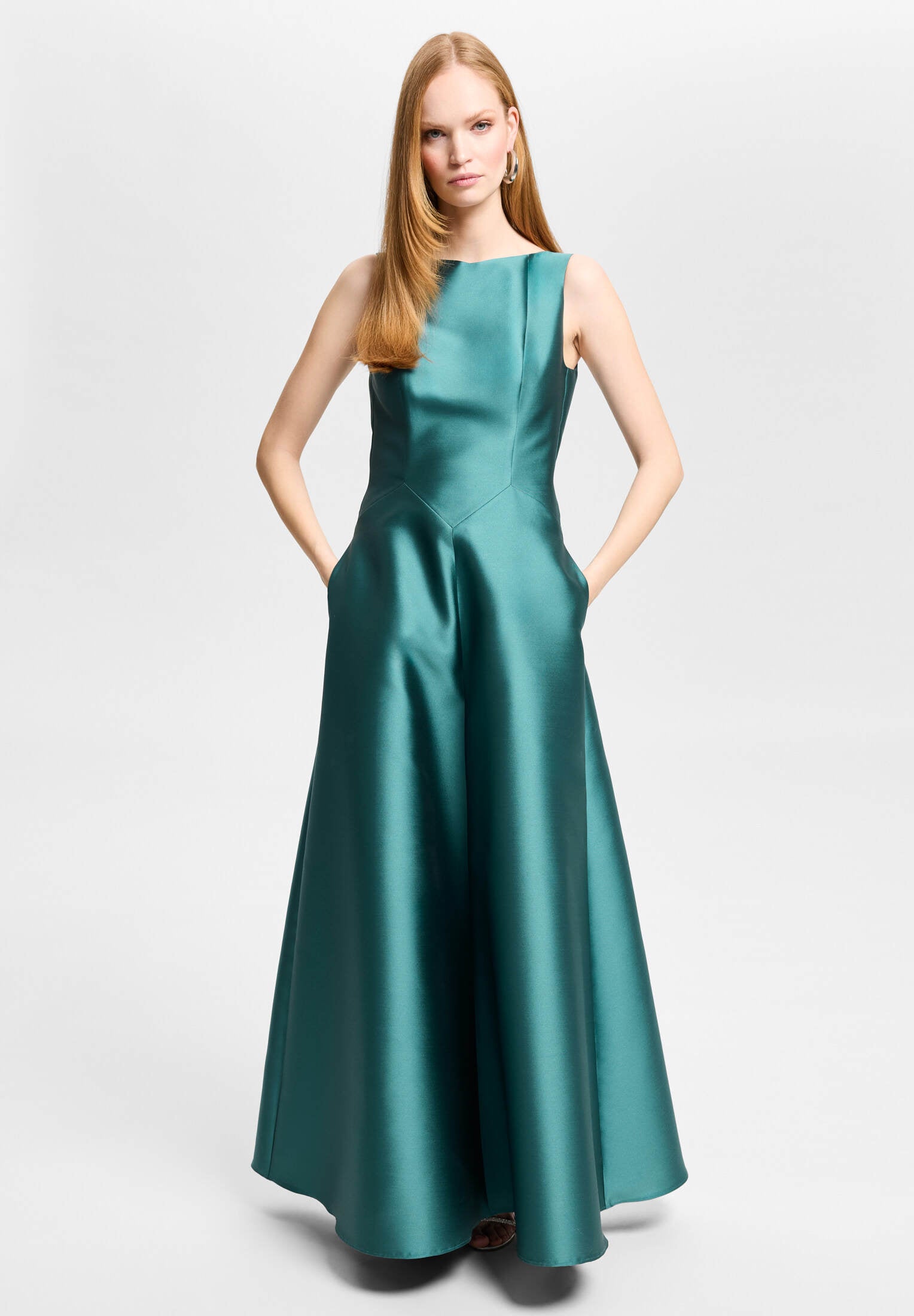 Robenartiges Abendkleid mit Eingrifftaschen teal green