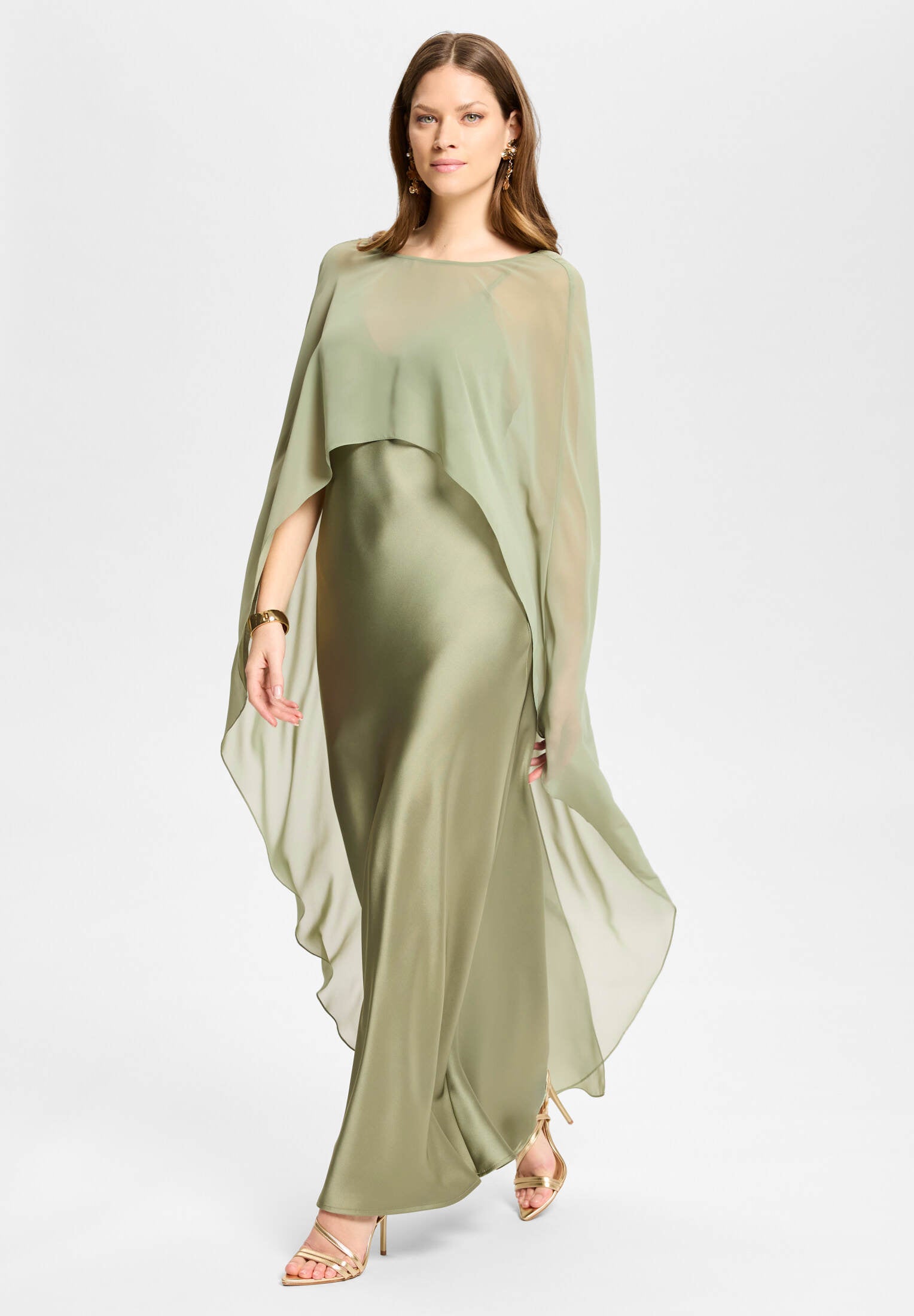 Abendkleid aus Satin mit abnehmbarem Chiffon Cape