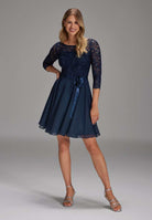Kleid mit paillettenbesetztem Spitzenoberteil navy