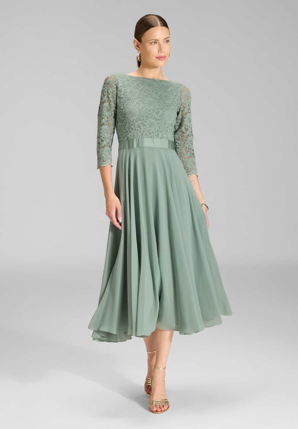 Midikleid mit fließendem Chiffon-Rock soft green