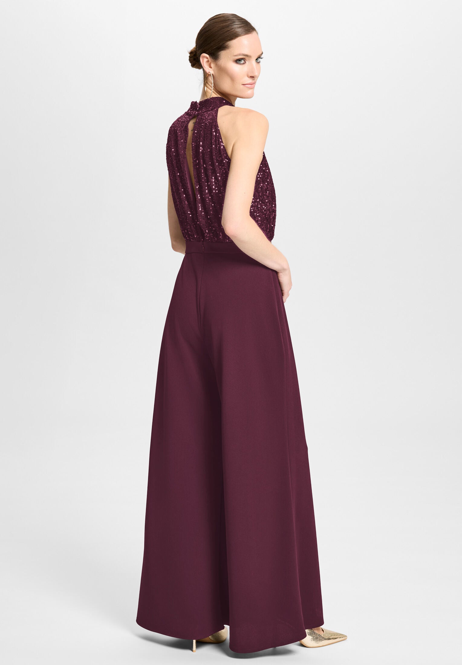 Ärmelloser Jumpsuit mit Schluppenblusen Top aus elastischer Paillette
