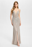 Abendkleid mit all-over Stickerei silver