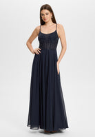 Chiffonkleid mit besticktem Top navy