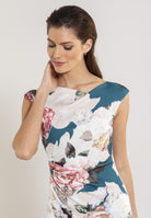 Drapiertes Etuikleid mit Blumen