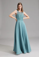 Abendkleid aus Material-Mix sea blue