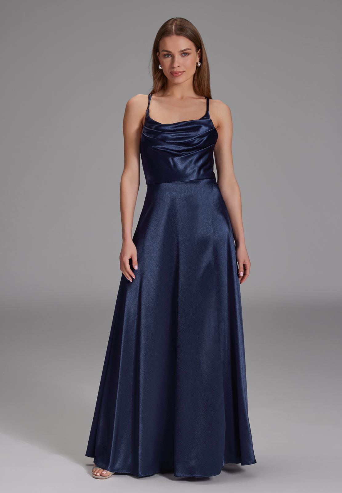 Satin-Abendkleid mit Gehschlitz navy
