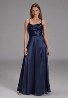 Satin-Abendkleid mit Gehschlitz navy