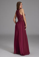 High-closed-Abendkleid mit floraler Spitze