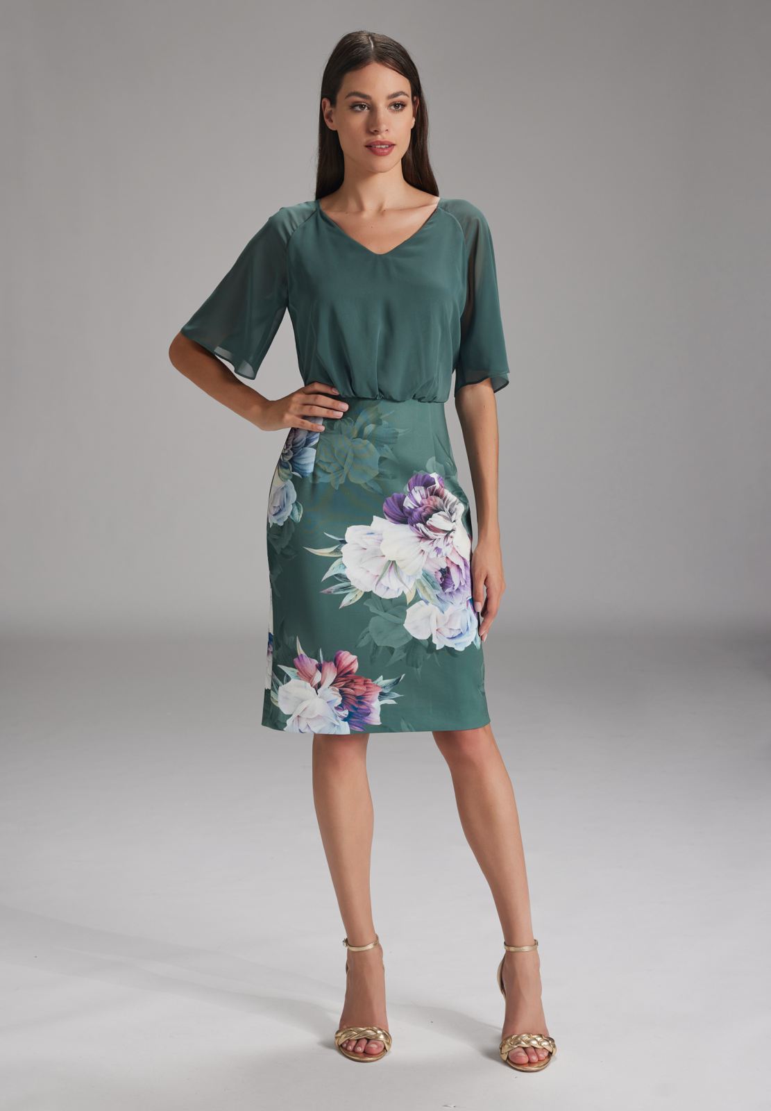 Cocktailkleid mit Scubarock moss green multi