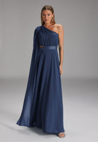 One-Shoulder-Maxikleid aus nachhaltigem Chiffon navy