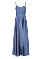 Satinkleid mit drapiertem Top und bestickten Trägern