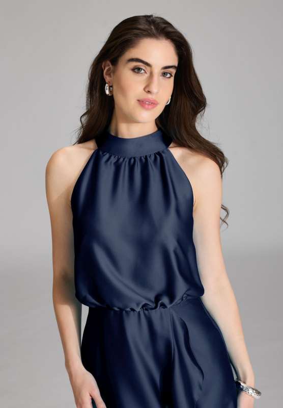 Cocktailkleid aus nachhaltigem Satin mit Volant am Saum