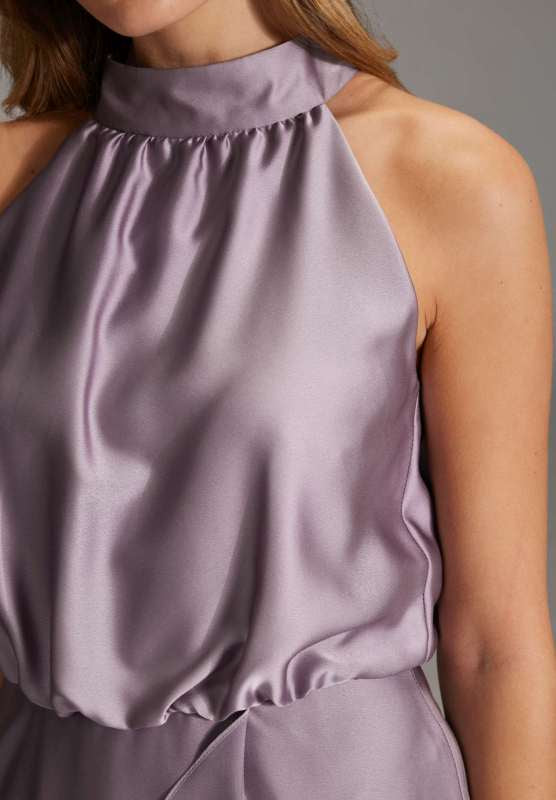 Cocktailkleid aus nachhaltigem Satin mit Volant am Saum