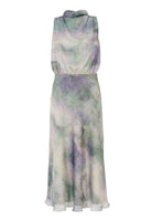 Cocktailkleid aus bedrucktem Satin mit Drapierungen an der Schulter