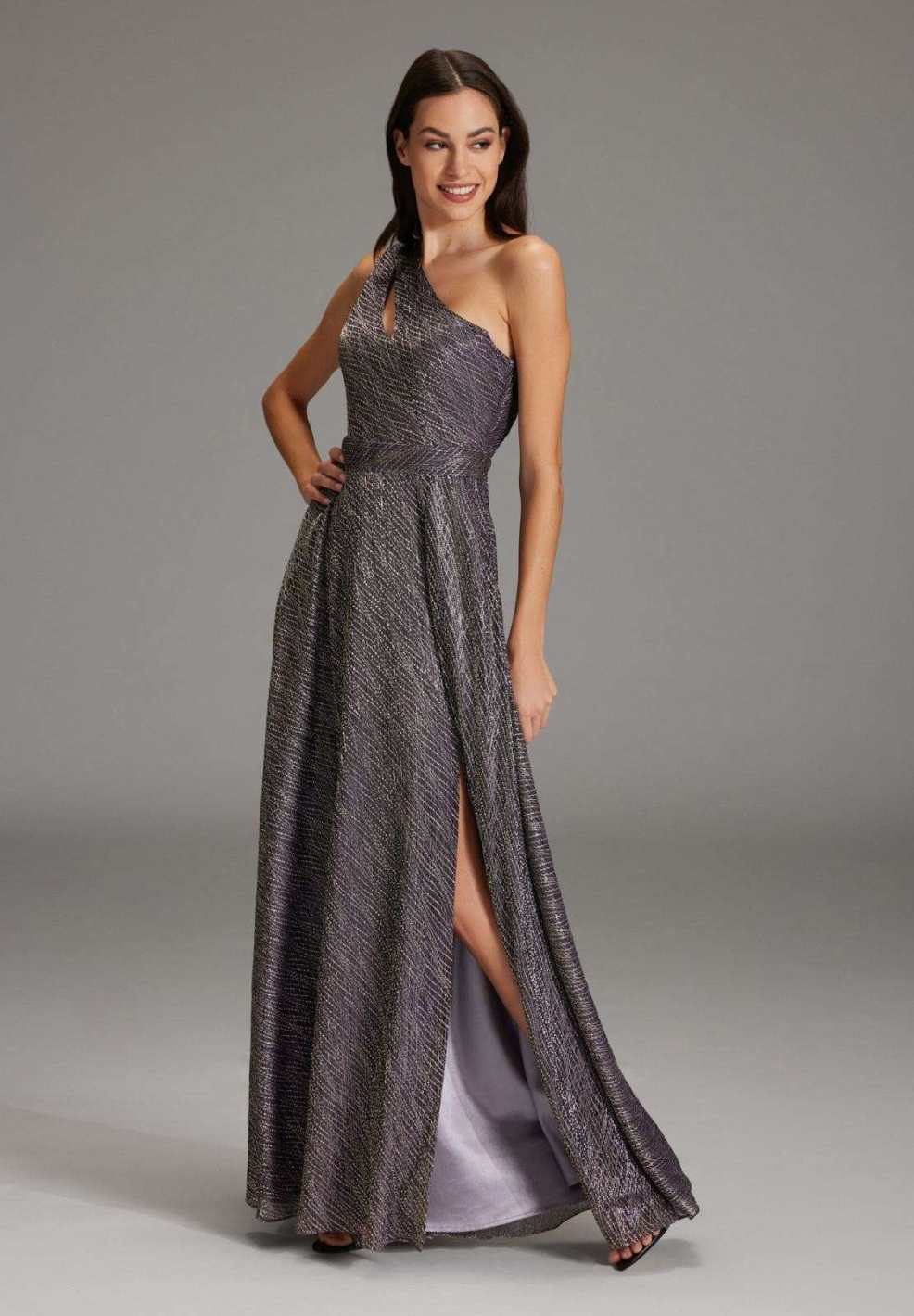 Abendkleid One-Shoulder aus Plissé Jersey