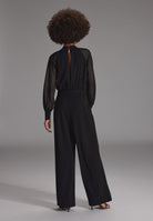 Langärmeliger Jumpsuit mit Schluppe aus Crepe Jersey und Chiffon Mix