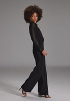 Langärmeliger Jumpsuit mit Schluppe aus Crepe Jersey und Chiffon Mix