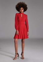 Cocktailkleid aus Chiffon mit blusigen Ärmeln und Schlitz Ausschnitt chili red