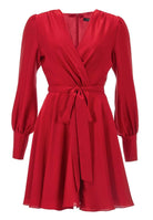 Cocktailkleid aus Satin mit breiten Manschetten, Wickel Oberteil und Tellerrock